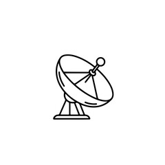 Satellite Dish Parabolic Antenna Icon Outline Vector Illustration. Wireless Communication and Technology Signal Receiver Symbol.