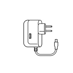 Minimalist Line Art Icon of Universal Wall Charger and Cable for Mobile Device Power Adapter and Electronic Supply