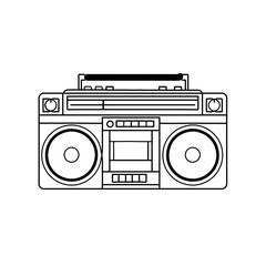 Classic Retro Boombox Line Art Icon. Portable 80s Ghetto Blaster Stereo Cassette Player Outline Vector Illustration for Music and Nostalgia Design.