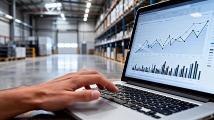 Person working on laptop in warehouse - Powered by Adobe