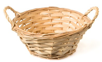 Handmade wicker basket with loop-lugs isolated on white background.
