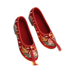Traditional Chinese embroidered red silk shoes