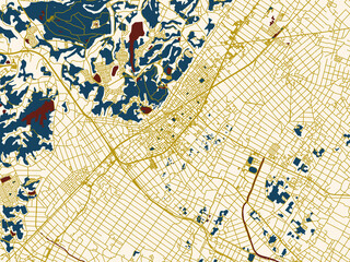 City map of Togane, Japan &ndash; dark red water and warm gold roads