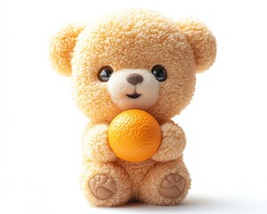 Cute teddy bear holding an orange ball.
