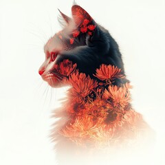 Creative cat silhouette with floral design.