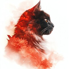 Elegant cat with floral abstract background