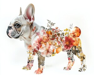 A charming dog surrounded by vibrant flowers.