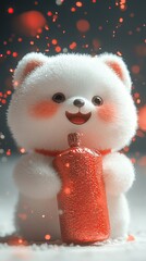 Cute fluffy bear with a joyful expression.