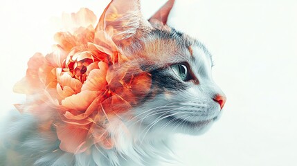 Creative cat portrait with floral overlay.