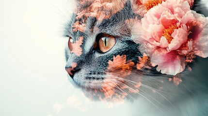 Cat with floral overlay in soft colors.