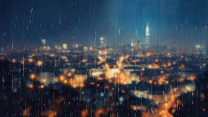 Rainy Night Cityscape - A Dazzling Urban Scene.
