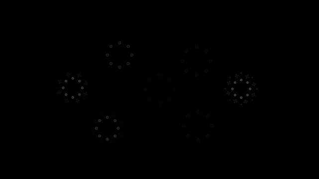 Explosive fireworks circle burst animation with glowing line shapes, modern abstract geometric blast motion graphics on black background, shiny firework pop up effect, fast movement, 4K video
