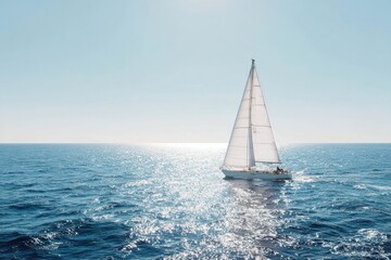 Fototapeta premium Sailboat gliding across ocean