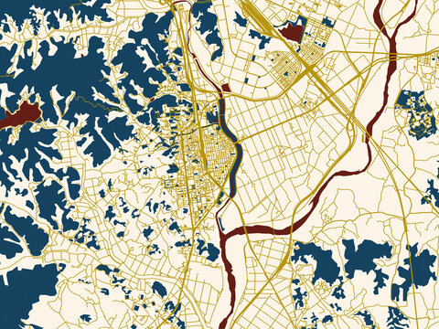 City map of Sejong, Korea, Republic of &ndash; gold street network with deep red water