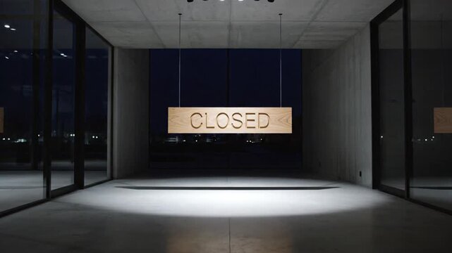 Closed sign illuminated in modern lobby indicating Business closure