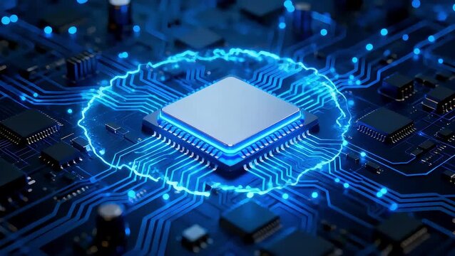 blue circuit board with processor