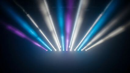 Colorful stage lights illuminate the scene with vibrant beams.