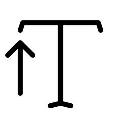Simple black tabletop viewed from the side with an upward pointing arrow