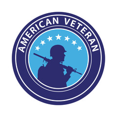 Fototapeta premium Emblem Representing American Veteran with Rifle Silhouette and Stars