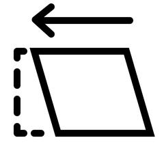 Geometric shape with dashed lines and arrow pointing left on white background