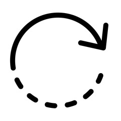 Simple black circular arrow icon on a white background indicating direction or rotation