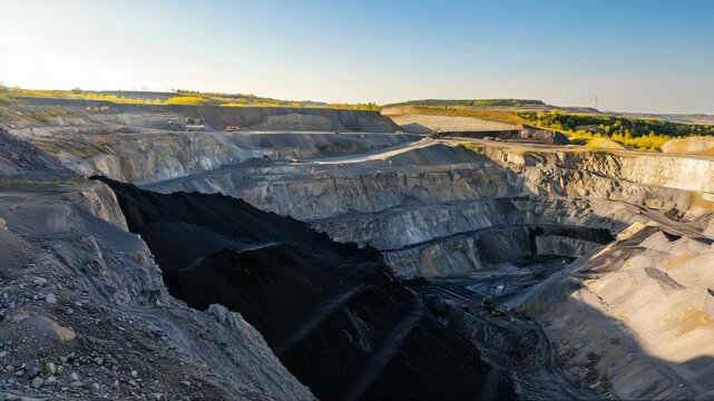 Open pit coal mine terraced excavation landscape