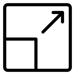 A simple black and white graphic illustration of a square with an arrow pointing upwards and to the right