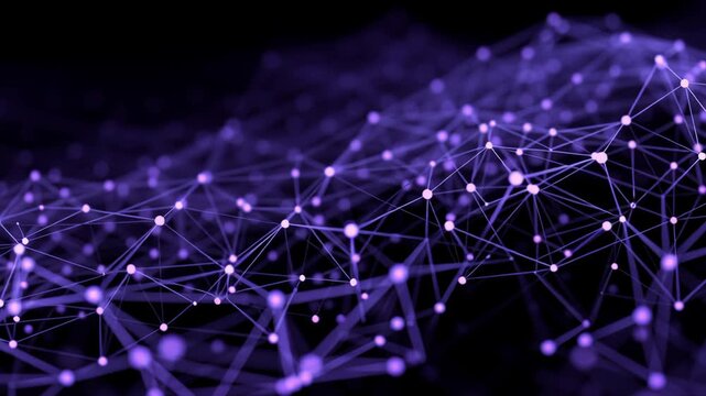 Digital network value creation and connection in abstract technology with glowing dots and lines