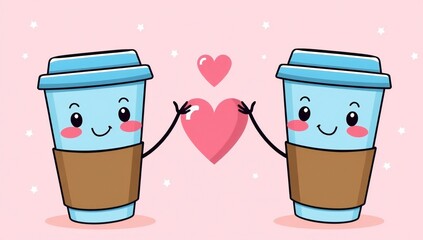 Two coffee cups holding hearts