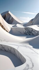Serene abstract landscape with flowing white stone and mountains