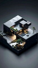 Isometric view of a luxurious modern home with integrated garden