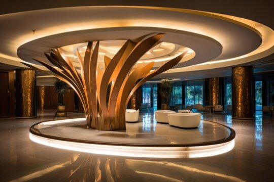 Modern hotel reception lobby architecture building plant.