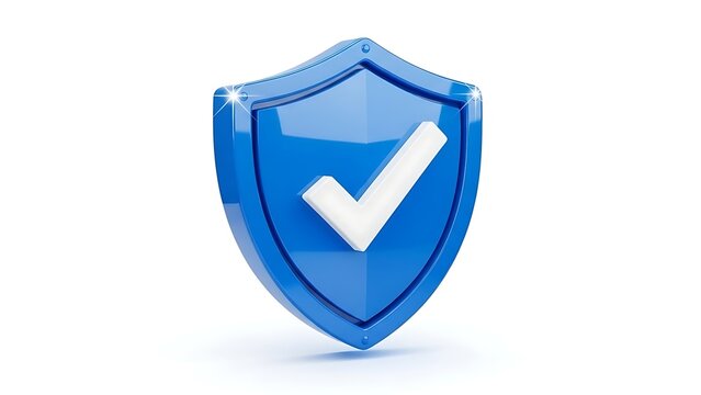 Blue Shield With Checkmark Symbol On White Background
