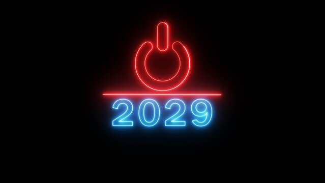 Neon power button icon illustration.  Switch power button icon on black background. 2029 Start power button concept.