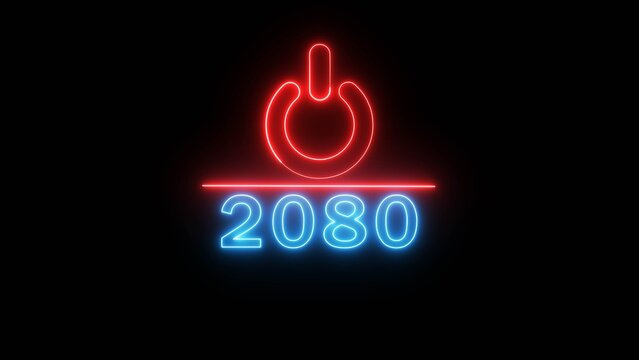 Neon power button icon illustration.  Switch power button icon on black background. 2080 Start power button concept.