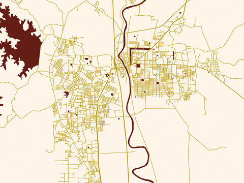 Abstract city map of Bago, Myanmar