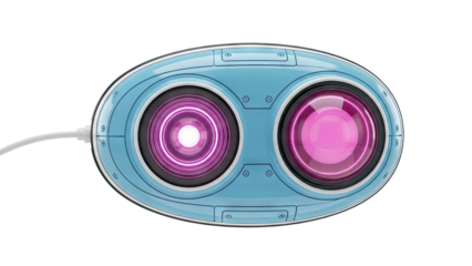 Futuristic Blue Robot Head with Glowing Pink Eyes