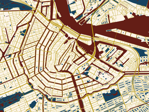 City street layout map of Amsterdam Centrum, Netherlands