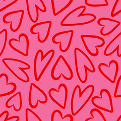 Red love heart seamless pattern illustration. Cute romantic pink hearts background print. Valentine's day holiday backdrop texture