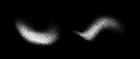 Salt or sugar powder splashes. Flying flower particles burst. White dust, sand and snow texture piles. Spices flake and granule scattered on surface. Vector Stipple sprayed grit speckles, dots, pieces