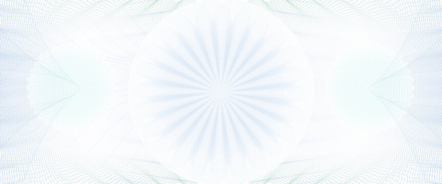 Green and blue guilloche security watermark pattern, checkbook and cheque grid texture. Voucher and money banknotes background forming circular rosettes and curved guilloche in blue and mint hues