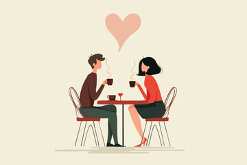 Valentines Day Romantic Couple Silhouette Illustration Showing Intimate Cafe Date Conversation Love Connection and Emotional Bond in Minimal Vector Style