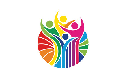 Colorful abstract illustration of diverse people celebrating unity and community.