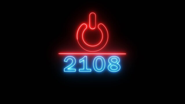 Neon power button icon illustration.  Switch power button icon on black background. 2108 Start power button concept.