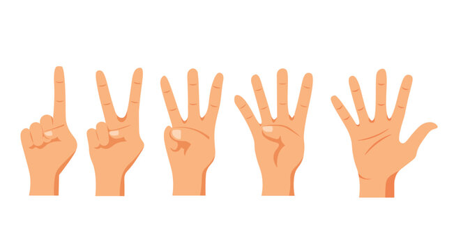 Hand counting gesture illustration set showing numbers one to five with fingers