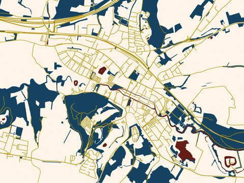 Poster-style map of Valkenburg, Netherlands using minimal cream and gold map