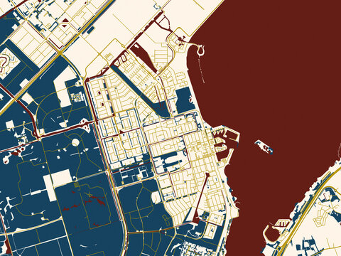 City map of Zeewolde, Netherlands &ndash; cream map with gold lines