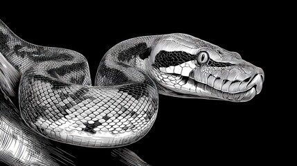 Obraz premium Detailed Illustration of a Snake on a Black Background