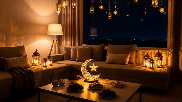Crescent Moon Lamp on Coffee Table.