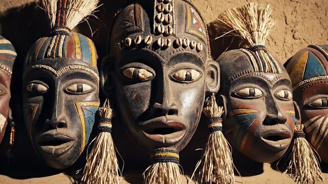 African Tribal Masks Close-Up: A Rich Display of Culture and Artistry Decoration